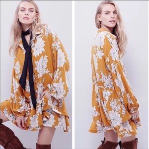 Free People light mustard floral button down dress